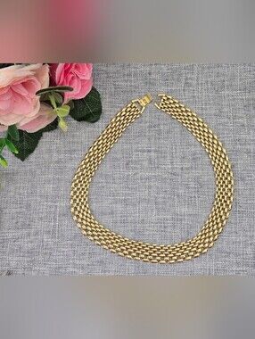 Vintage 1980s Gold Tone 5-Row Panther Link Necklace Unsigned Statement Choker